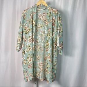 California Dynasty Vintage Satin Floral Lace Flowy Robe Sexy Feminine